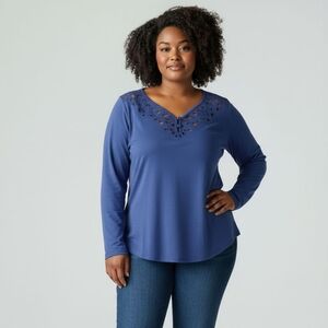 JW Navy Blue Cut Out Long Sleeve Top Size Large